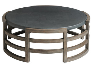 Lexington Tommy Bahama Outdoor 3950-947 La Jolla Round Cocktail Table - Stylish Teak Design With Faux Slate Top For Outdoor Elegance Taupe  3950-947
