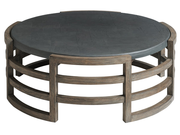 Lexington Tommy Bahama Outdoor 3950-947 La Jolla Round Cocktail Table - Stylish Teak Design With Faux Slate Top For Outdoor Elegance Taupe  3950-947