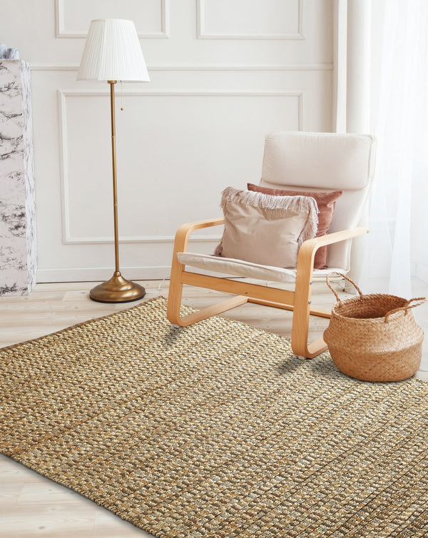 Homeroots 9' X 12' Tan Classic Interwoven Area Rug  Jute 395100