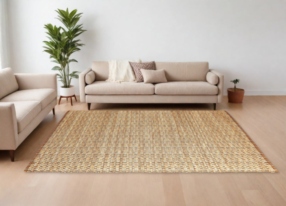 Homeroots 9' X 12' Tan Classic Interwoven Area Rug  Jute 395100
