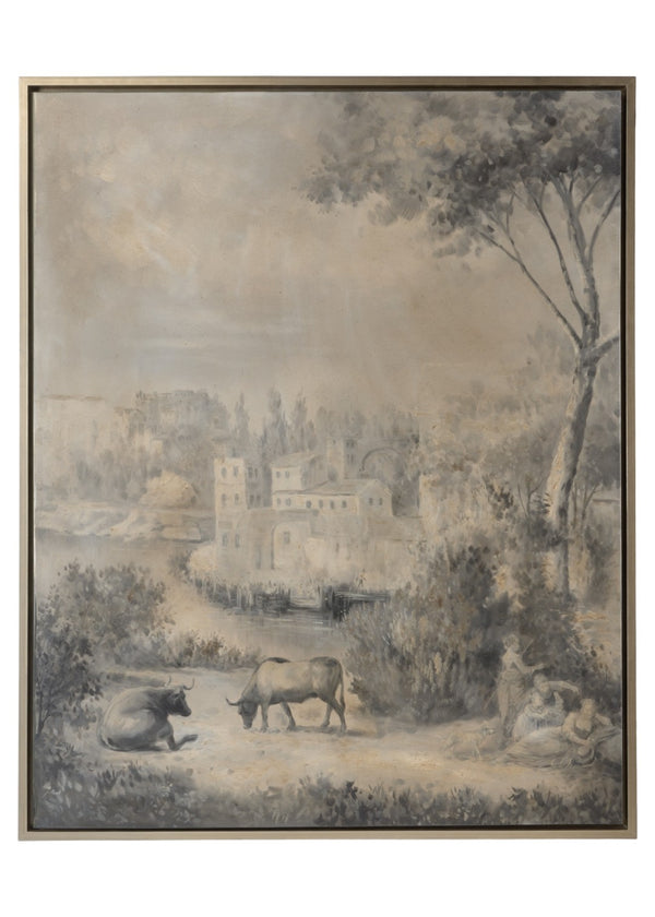 Wildwood Chateau Original Oil On Canvas, Antique Gold Framed 62.5X50.5-Inches Statement Landscape For Interiors 395101