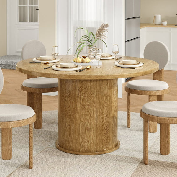 English Elm 43" Round Wood Dining Table with Geometric Metal Base Seats 4 Space Saving Modern Walnut T3623P433908