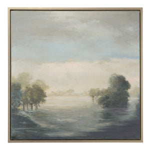 Wildwood Morning Mist Original Oil On Canvas Landscape In Silver Wood Frame — 44.5" Square, Textured Dawn Ambience 395102