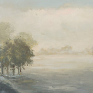 Wildwood Morning Mist Original Oil On Canvas Landscape In Silver Wood Frame — 44.5" Square, Textured Dawn Ambience 395102