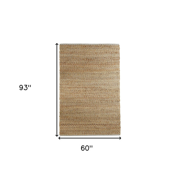Homeroots 5' X 8' Natural Hand Woven Area Rug  Jute 395110