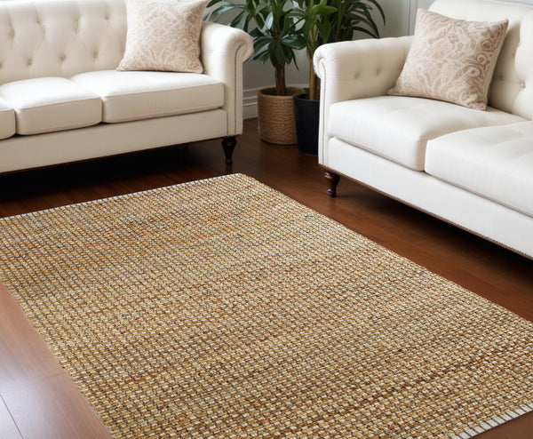 Homeroots 8' X 10' Natural Hand Woven Area Rug  Jute 395111