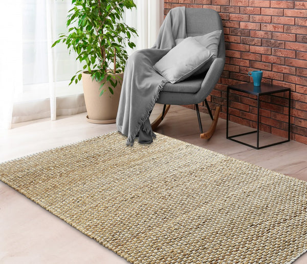 Homeroots 9' X 12' Natural Hand Woven Area Rug  Jute 395112