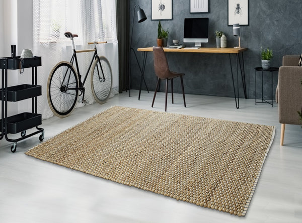 Homeroots 9' X 12' Natural Hand Woven Area Rug  Jute 395112