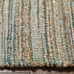 Homeroots 5' X 8' Teal And Natural Braided Jute Area Rug  Jute 395116
