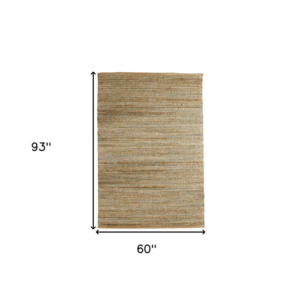 Homeroots 5' X 8' Teal And Natural Braided Jute Area Rug  Jute 395116