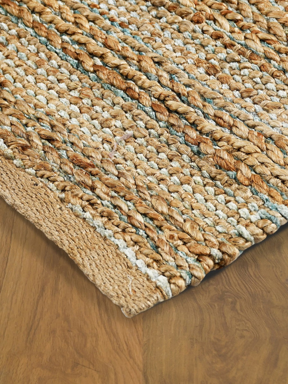 Homeroots 8' X 10' Teal And Natural Braided Jute Area Rug  Jute 395117