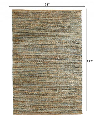 Homeroots 8' X 10' Teal And Natural Braided Jute Area Rug  Jute 395117