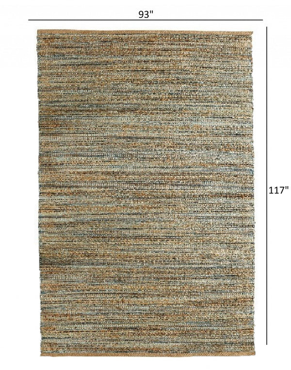 Homeroots 8' X 10' Teal And Natural Braided Jute Area Rug  Jute 395117