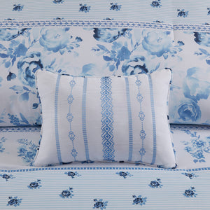 JLA Home Intelligent Design - Floral Vintage-Striped Comforter Set with Hypoallergenic Fill, Antimicrobial OEKO-TEX Fabric, Tassel Accents 90 L x 90 W x 1H ID10-2327