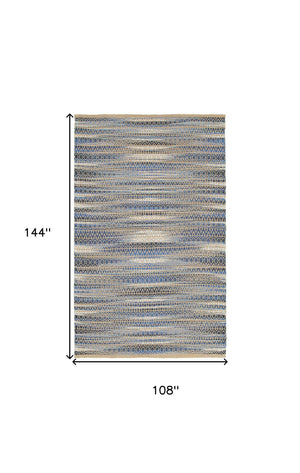Homeroots 9' X 12' Round Navy And Tan Striated Area Rug  Jute 395132