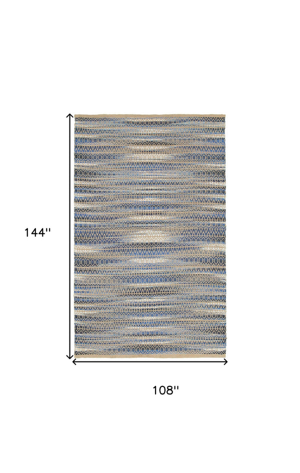 Homeroots 9' X 12' Round Navy And Tan Striated Area Rug  Jute 395132