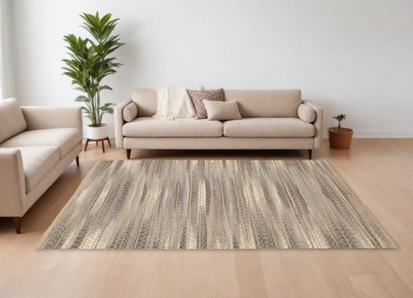 Homeroots 9' X 12' Gray And Tan Striated Runner Rug  Jute 395135