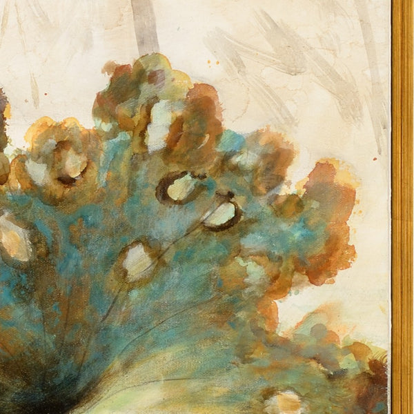 Wildwood Lotus Three-Panel Oil Triptych With Textured Impasto And Gold Frame—74" X 67" Elegant Floral Art 395139