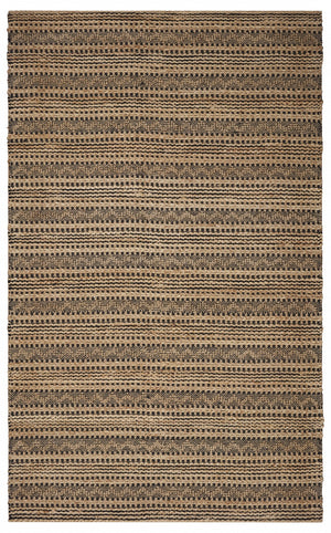 Homeroots 9' X 13' Tan And Black Intricate Striped Area Rug  Jute 395149