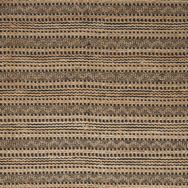 Homeroots 9' X 13' Tan And Black Intricate Striped Area Rug  Jute 395149