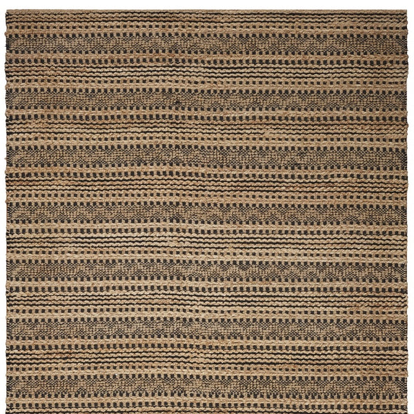 Homeroots 9' X 13' Tan And Black Intricate Striped Area Rug  Jute 395149