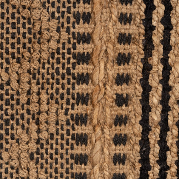 Homeroots 9' X 13' Tan And Black Intricate Striped Area Rug  Jute 395149