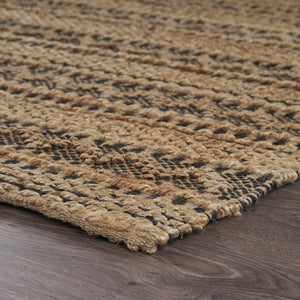 Homeroots 9' X 13' Tan And Black Intricate Striped Area Rug  Jute 395149