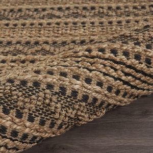 Homeroots 9' X 13' Tan And Black Intricate Striped Area Rug  Jute 395149
