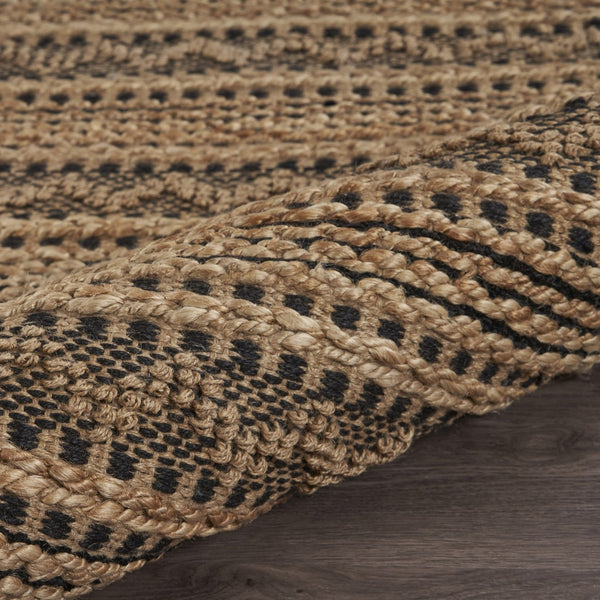 Homeroots 9' X 13' Tan And Black Intricate Striped Area Rug  Jute 395149