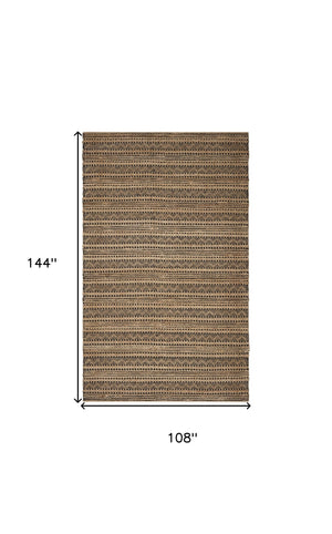 Homeroots 9' X 13' Tan And Black Intricate Striped Area Rug  Jute 395149