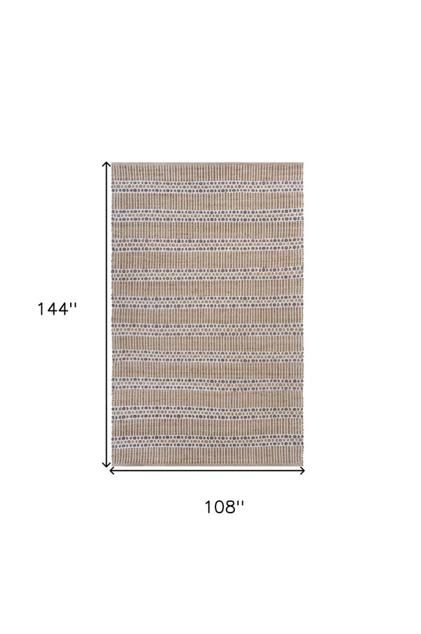 Homeroots 9' X 12' Tan And Gray Detailed Stripes Area Rug  Jute 395155