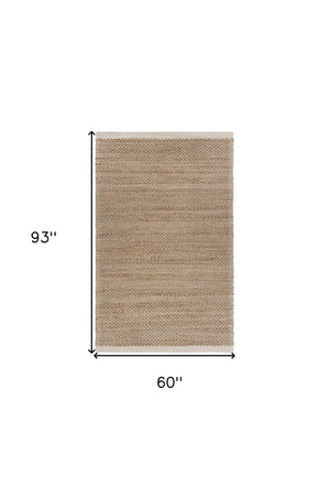 Homeroots 5' X 8' Tan And White Detailed Woven Area Rug  Jute 395165