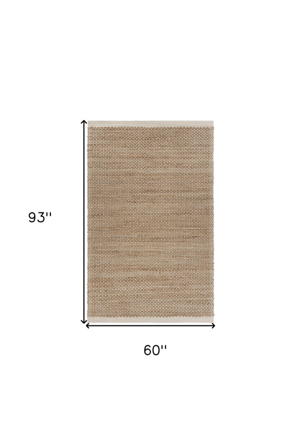 Homeroots 5' X 8' Tan And White Detailed Woven Area Rug  Jute 395165