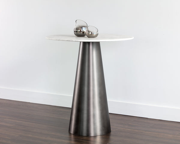 Sunpan Damon Bar Table - Stunning White Marble Top with Elegant Tapered Design for Modern Dining Spaces Gunmetal