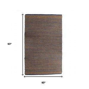 Homeroots 5' X 8' Tan And Blue Detailed Lattice Area Rug  Jute 395171