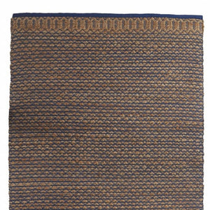 HomeRoots 8' Tan and Navy Lattice Area Rug - Handcrafted Bohemian Design for High-Traffic Indoor Spaces 8' X 10' 395172