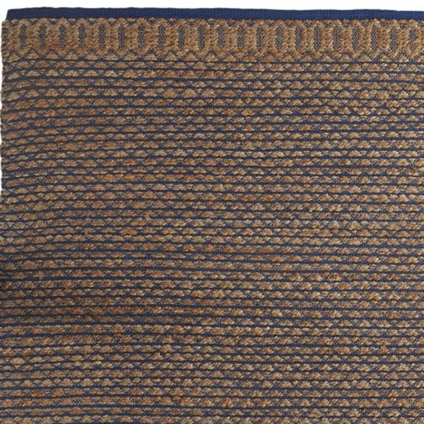 HomeRoots 8' Tan and Navy Lattice Area Rug - Handcrafted Bohemian Design for High-Traffic Indoor Spaces 8' X 10' 395172
