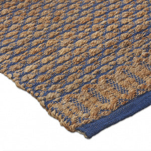 Homeroots 8' X 10' Tan And Blue Detailed Lattice Area Rug  Jute 395172