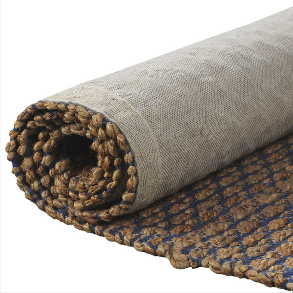Homeroots 8' X 10' Tan And Blue Detailed Lattice Area Rug  Jute 395172