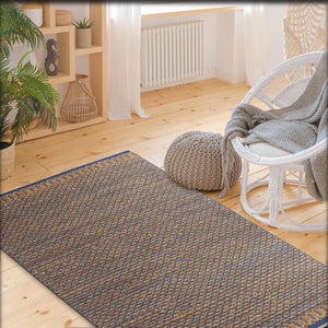 Homeroots 8' X 10' Tan And Blue Detailed Lattice Area Rug  Jute 395172