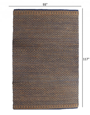 Homeroots 8' X 10' Tan And Blue Detailed Lattice Area Rug  Jute 395172