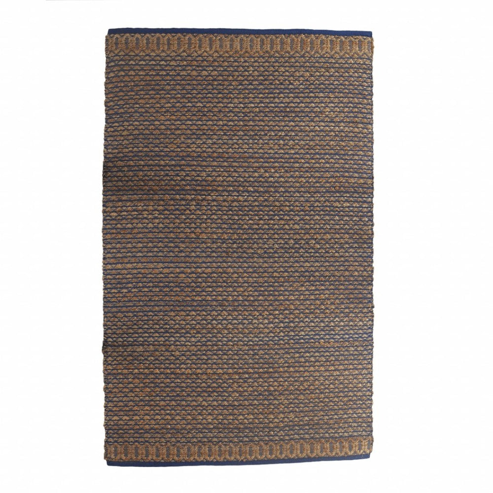 HomeRoots 8' Tan and Navy Lattice Area Rug - Handcrafted Bohemian Design for High-Traffic Indoor Spaces 9' X 12' 395173