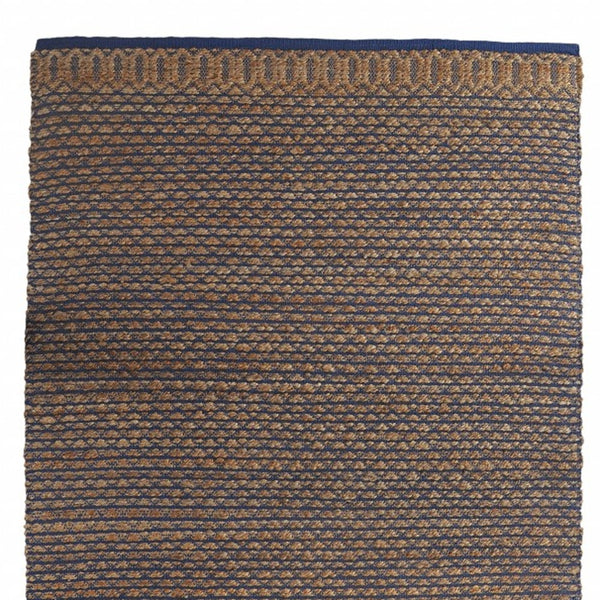 Homeroots 9' X 12' Tan And Blue Detailed Lattice Area Rug  Jute 395173