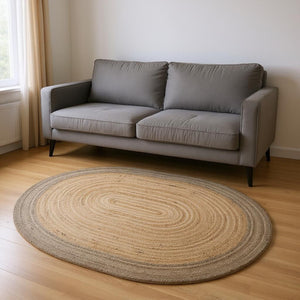 HomeRoots 5' Hand-Braided Natural Jute Oval Rug – Eco-Friendly, Durable, and Stylish for Any Room Decor 5' X 7' 395174