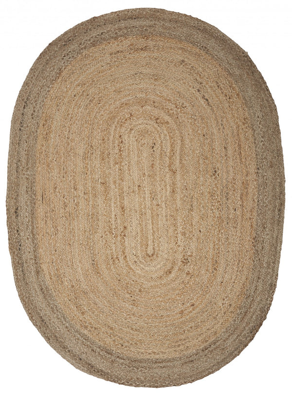 Homeroots 9’ Natural Toned Oval Shaped Area Rug  Jute 395175