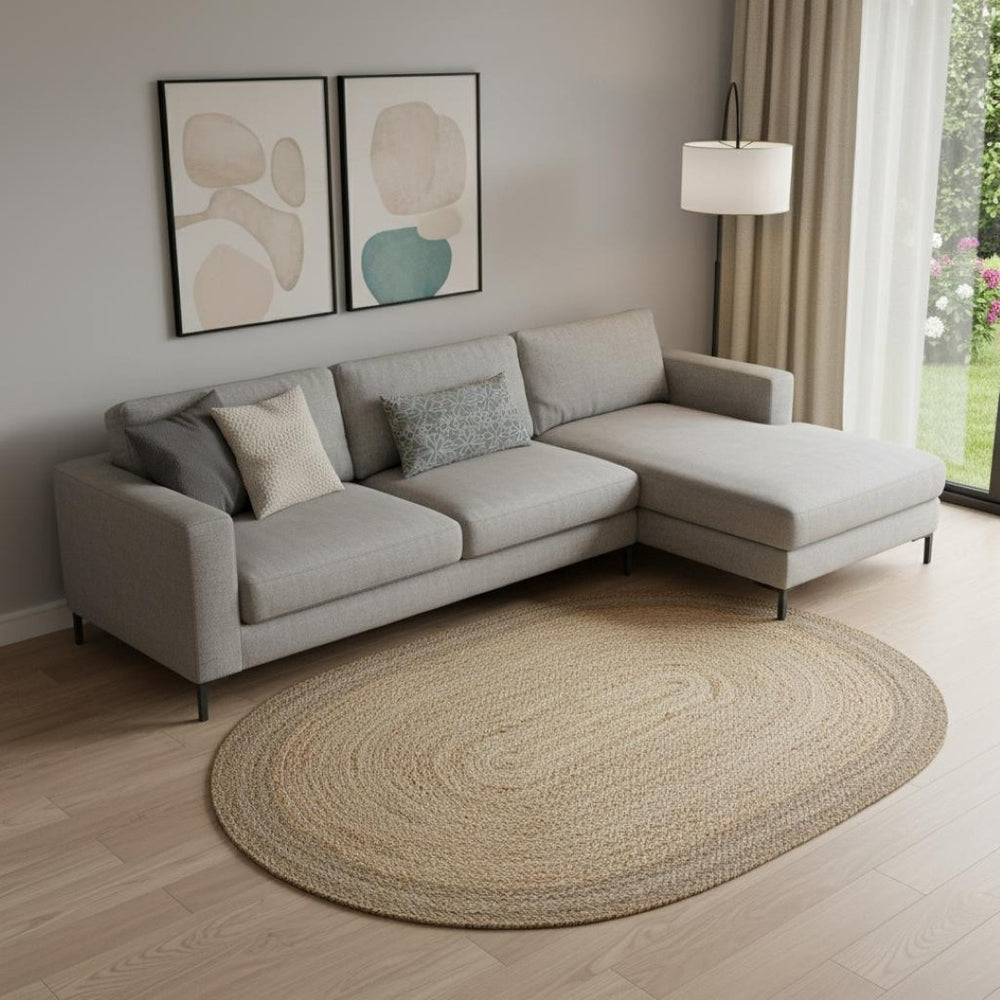 HomeRoots 7' Natural Jute Hand-Braided Oval Rug - Cozy Elegance for Modern, Coastal, and Rustic Interiors 7' X 9' 395175