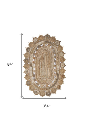 Homeroots 7' Natural Round Hand Braided Area Rug  Jute 395178