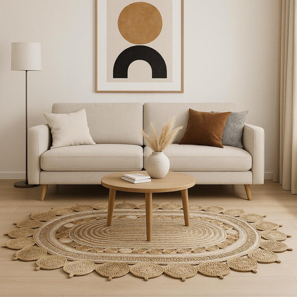 HomeRoots 5' Natural Jute Hand-Braided Oval Rug - Elevate Your Space with Warmth, Texture, and Timeless Style 5' X 7' 395178