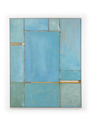 Wildwood Blue Mood Painting — Large 62"X49.5" Oil Abstract With Layered Blues, Gold Accents, Neoplastic Minimalist Elegance 395179