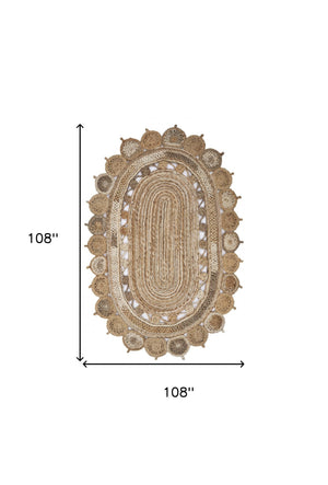 Homeroots '9' Natural Round Hand Braided Area Rug  Jute 395179